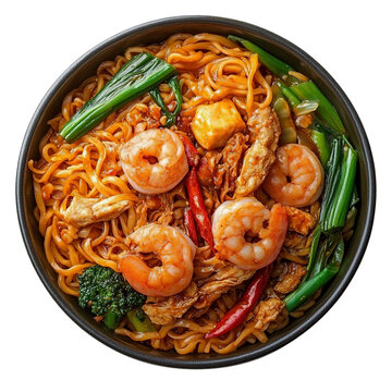 Hokkien mee in dish isolated on transparent background