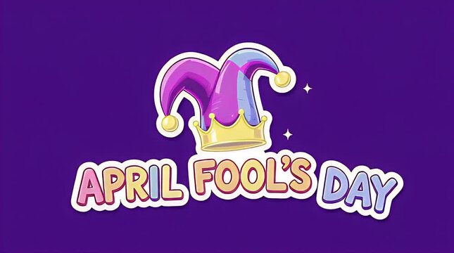 April Fools Day Jester Hat Illustration on Purple Background