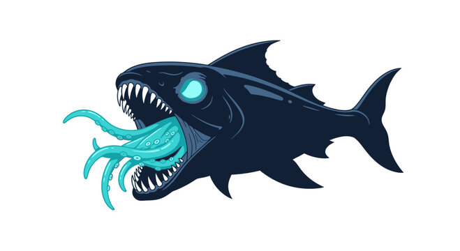 Dark fish eating blue squid.