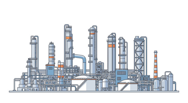 Industrial factory complex with towers.