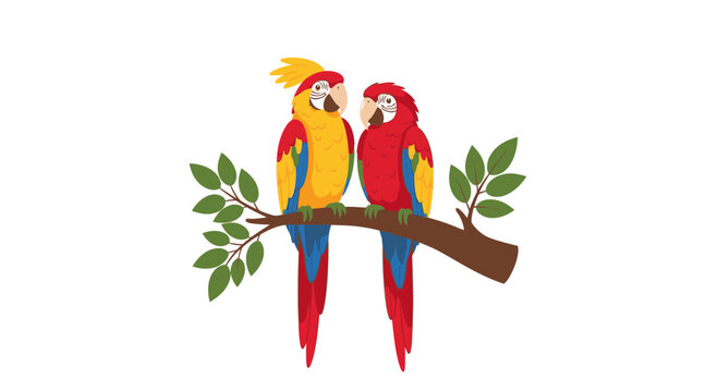 Two colorful parrots on branch together 4.