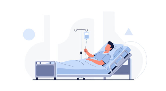 Patient in Hospital Bed with IV Drip, Medical Care and Recovery Concept