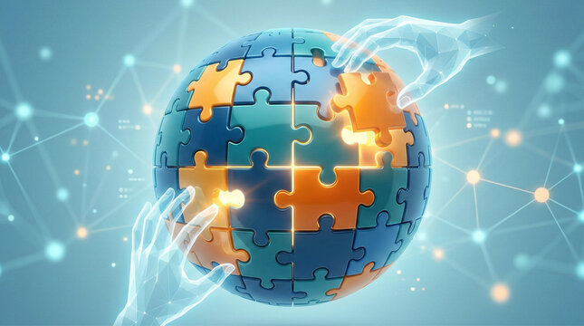 Colorful Jigsaw Puzzle Pieces Connecting Together as Business Teamwork and Collaboration Metaphor