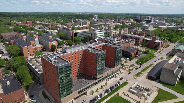 IOWA - 6.24.2024 - Excellent aerial view circling the University of Iowa campus counter-clockwise.