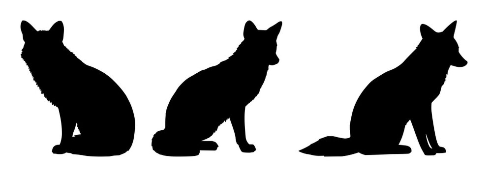 Fox sitting silhouette set with simple line art design featuring line art, illustrations, graphic resources with vector and design elements