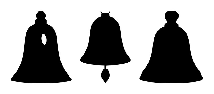 Bell notification silhouette set with minimalist line outline displaying alert icon featuring mobile alerts, sound notifications, app updates with icons and sound waves