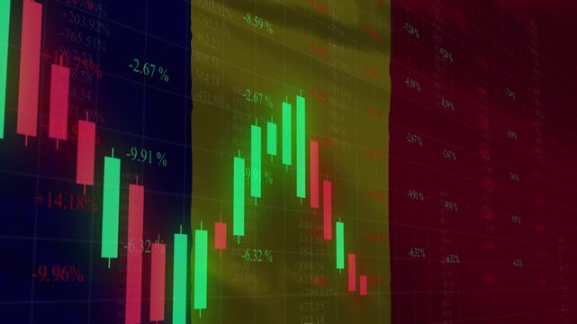 Romania's Financial Rollercoaster: A visual representation of economic indicators intertwined with the Romanian flag, symbolizing the nation's financial status and market volatility. 