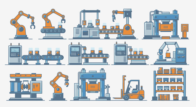Industrial robots and machinery factory equipment.