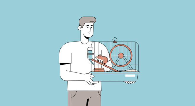 Man holding a bird cage.