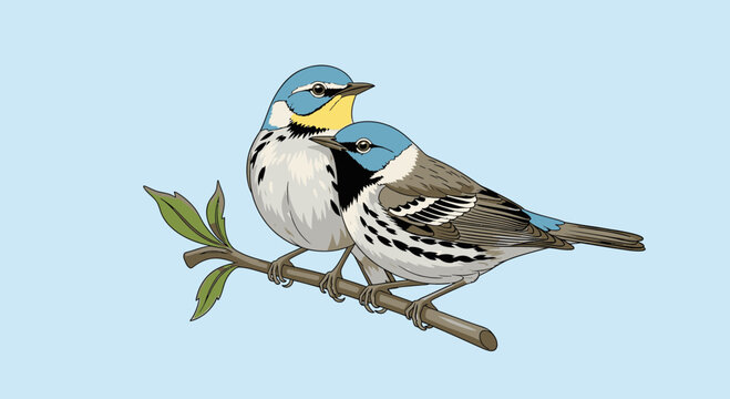Two small birds on a branch.