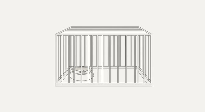 Wire cage with metal bowl inside.