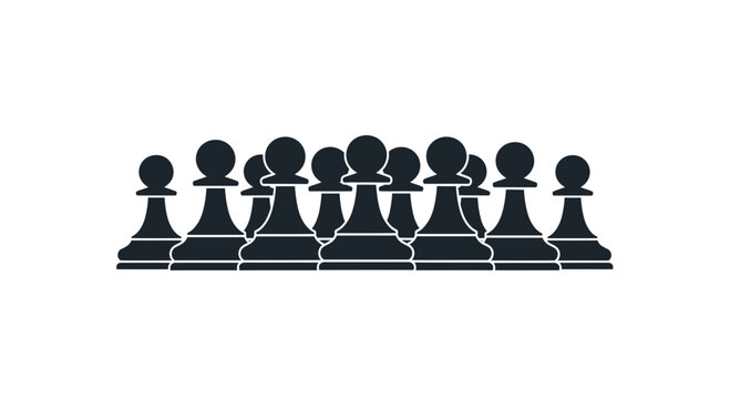 Black pawns chess pieces in row.