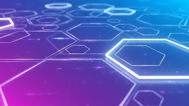 Neon hexagons on purple blue background.