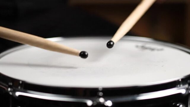 Drumsticks Hitting Snare Drum Close-Up &ndash; Percussion Action and Music Detail