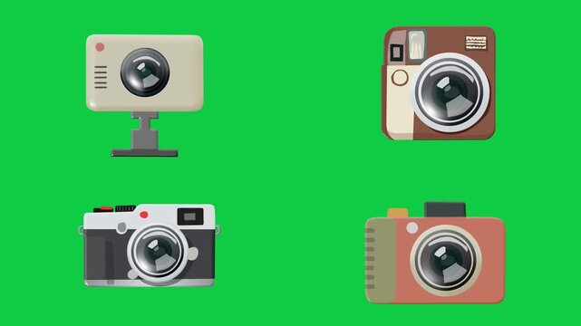 2D Animated Camera Variety Set with Action Instant Compact and Classic Devices for Photography