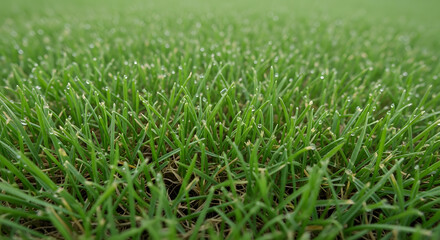 Fototapeta premium Lush Green Lawn: A macro view captures the intricate texture and vibrant color of a well-manicured lawn, offering a sense of freshness and natural beauty.