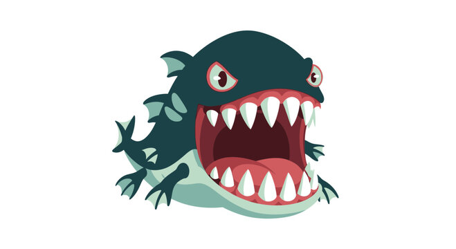 Cartoon monster head with sharp teeth.