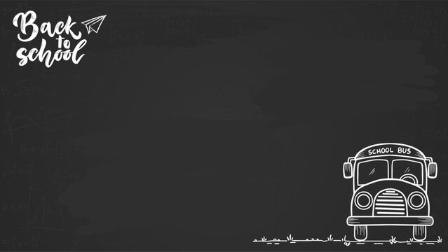 Back to School chalkboard announcement with rocket Doodle. Back to School background with black chalk board.