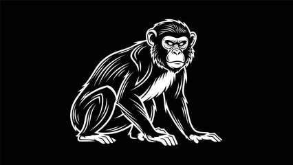 Stylized monkey illustration on black background © Indahyulia