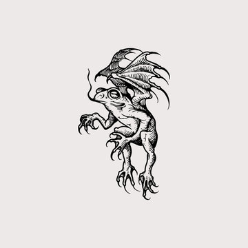 Black and white winged frog gargoyle mythical creature tattoo design