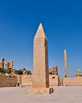 Ancient obelisks standing in Karnak Temple complex, Luxor, Egypt