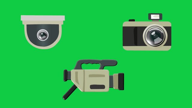 2D Animated Security Camera System with Monitoring Lens Detail for Surveillance Protection