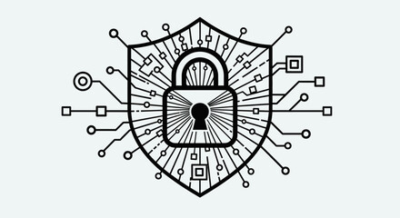 Obraz premium Shield with a digital padlock icon.