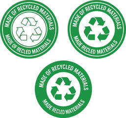 Fototapeta premium Set of Made of Recycled Materials Circular Green Vector Icons for Sustainable Product Packaging Labels