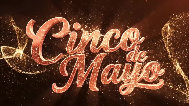 Cinco de Mayo festive text with golden glitter on dark background