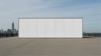 Obraz premium Blank large billboard on rooftop with city skyline in distance, sky background, blank canvas