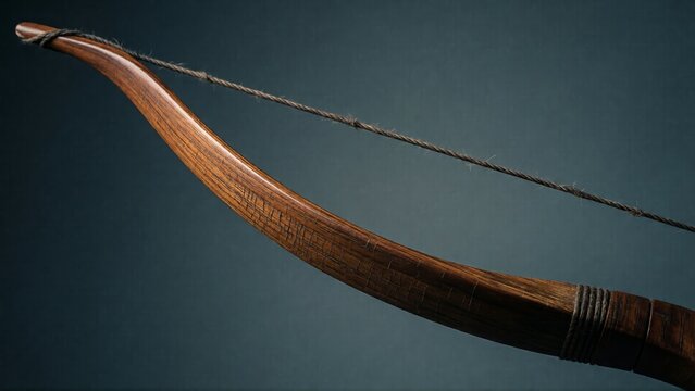 Traditional wooden longbow with natural fiber string