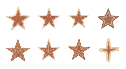 Obraz premium Set of eight brown star shapes with varying line patterns and styles on white background, ideal for graphic design and decoration use