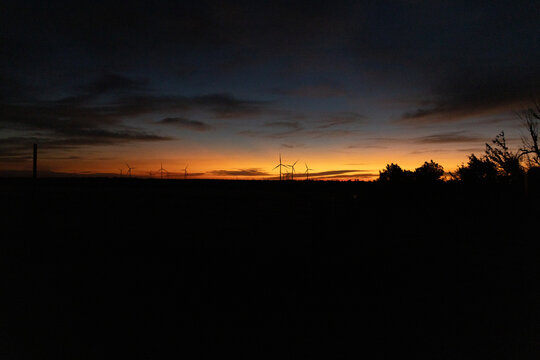 wind farm at sunset 