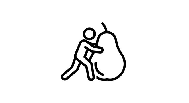 Iconic depiction of an individual applying considerable effort to move a substantial fruit