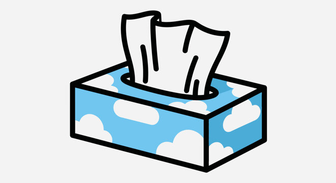 Colorful tissue box with clouds design.