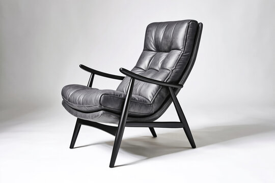 Minimalist Gray Leather Recliner Chair with Black Frame Isolated on White Background created with Generative AI Technology, ai, generative