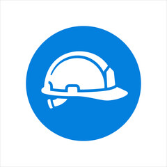 Fototapeta premium White hard hat icon on a blue circular background.