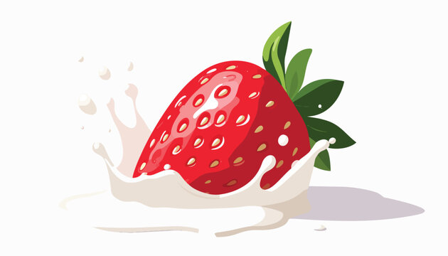 Minimal strawberry with flat white splash bold simple shapes soft curves clean composition fresh juicy fruit