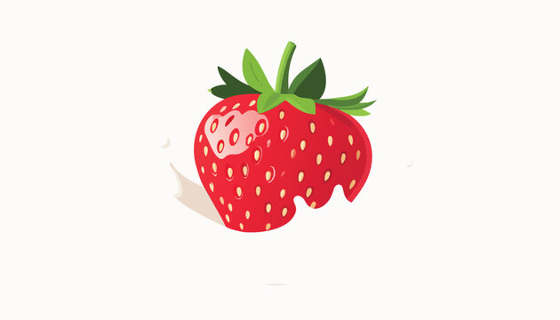 Fresh strawberry icon with milk splash flat style smooth edges vibrant red fruit centered minimal