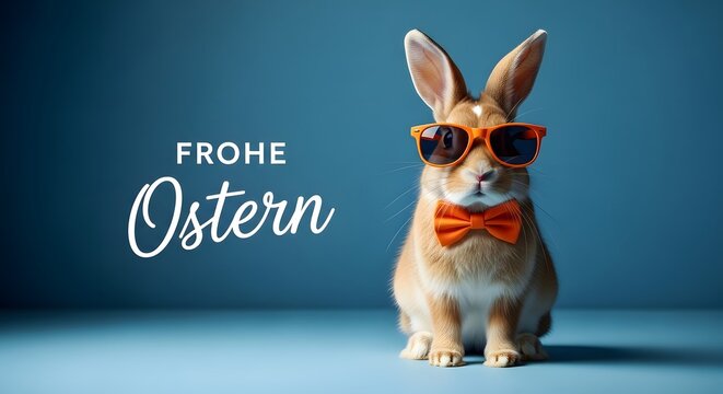 Frohe ostern konzept mit lustigem osterhasen in buntem osterei auf gr nem hintergrund ferien feiertag gru karte mit deutschem text