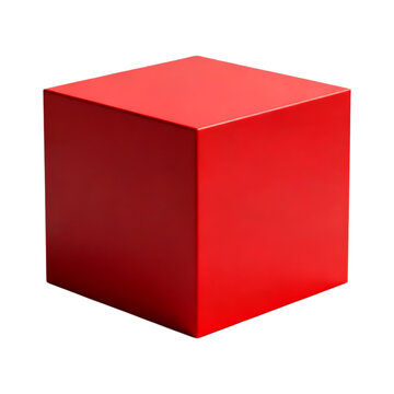 A red cube with a shiny surface isolated on transparent background