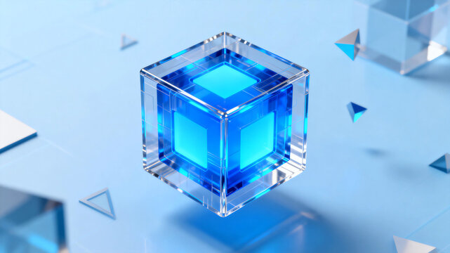 Abstract blue glowing cube technology illustration
