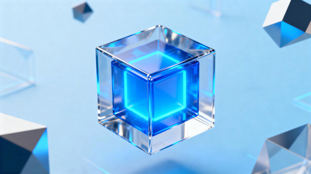 Abstract blue glowing cube technology illustration