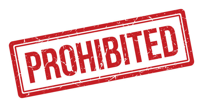 Prohibited rubber stamp on transparent background, grunge style, red color