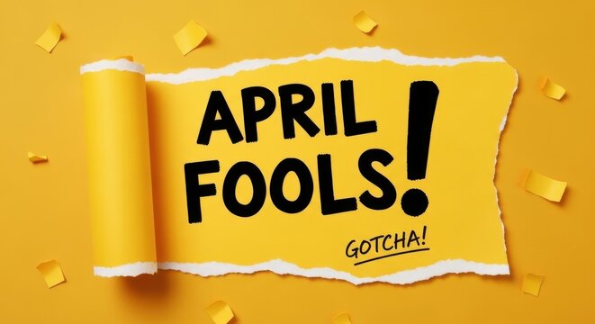 Yellow paper theme Torn edge design Ripped banner theme Bright cutout design Cheerful prank theme Creative april fools Wallpaper Background image