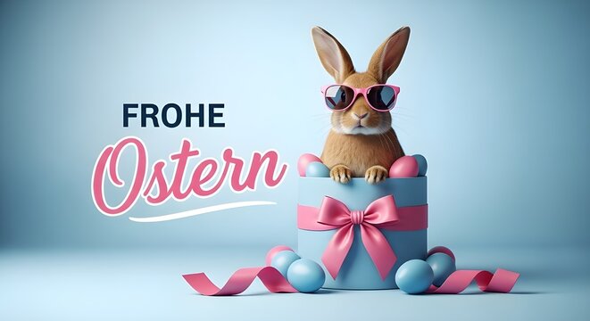 Frohe ostern konzept mit lustigem osterhasen im bunten osterei auf gr nem hintergrund ferien feiertag gru karte mit deutschem text