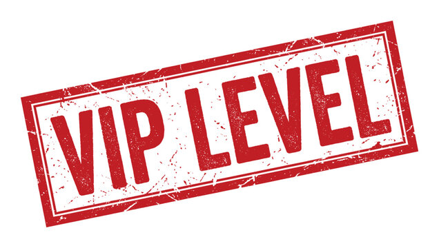 Vip level rubber stamp with rough texture and double frame, vector illustration on transparent background