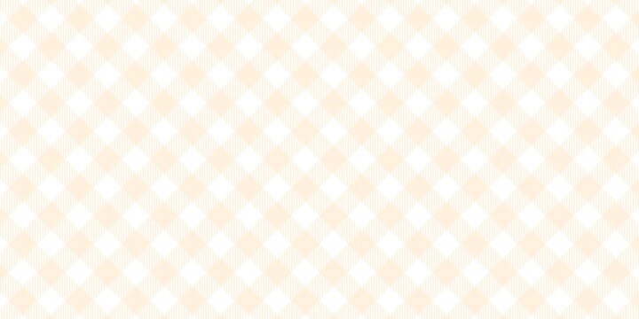 Seamless light orange gingham plaid pattern. Classic buffalo diagonal pattern. Soft pastel cream checkered fabric texture background for rustic, picnic, or spring aesthetic designs.