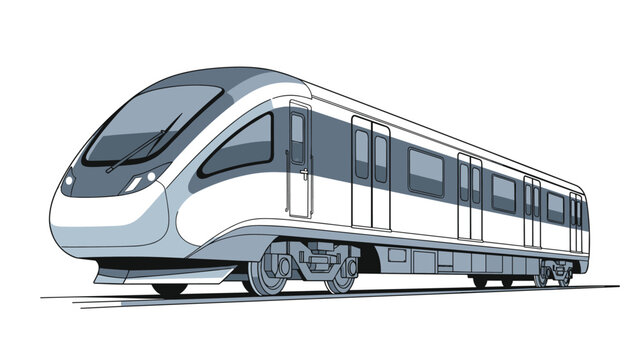 Sleek modern passenger train with an aerodynamic design shown from a side perspective on a white background for transit and transport themes.