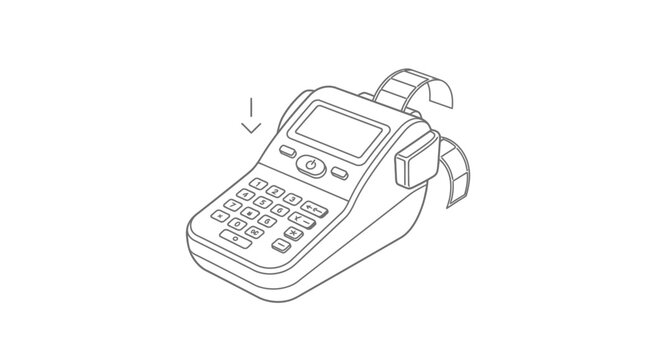 Portable handheld label printer device line art illustration for organization and marking tasks